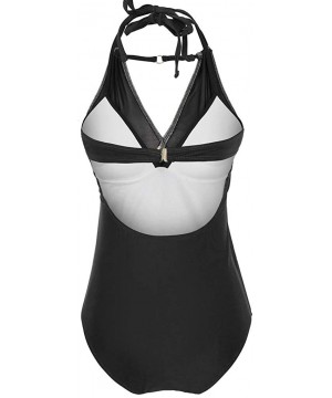 Women's Halter Keyhole Swimsuits High Neck High Cut Tummy Control Monokini One Piece Beach Bathing SST - Black - CC196X62ZOL ...