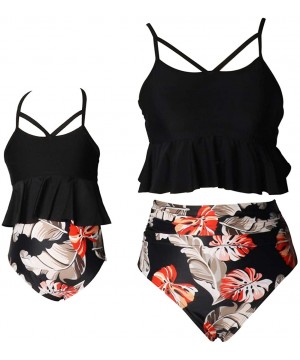 Girls Two Piece Swimsuits Tankini Swimwear Bathing Suit Set - Black + Floral 05 - C01966S6L0O $15.03-Sets