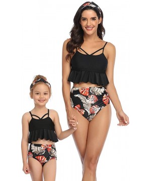 Girls Two Piece Swimsuits Tankini Swimwear Bathing Suit Set - Black + Floral 05 - C01966S6L0O $15.03-Sets