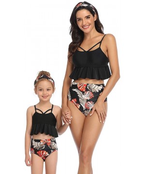 Girls Two Piece Swimsuits Tankini Swimwear Bathing Suit Set - Black + Floral 05 - C01966S6L0O $15.03-Sets