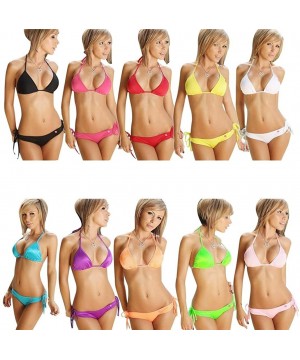 Women Swimwear- Women's Bikini Set Swimsuit Bathing Suit Push-up Bandeau Bra Bandage - Yellow - CM17YQMLIET $11.80-Sets