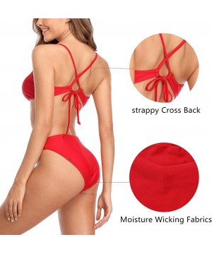 Women Gradient Bikini Swimsuit Triangle Halter Two Piece Bathing Suits - Red Tie Front - C918ZITYKO2 $24.83-Sets