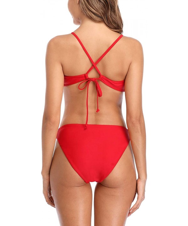 Women Gradient Bikini Swimsuit Triangle Halter Two Piece Bathing Suits - Red Tie Front - C918ZITYKO2 $24.83-Sets