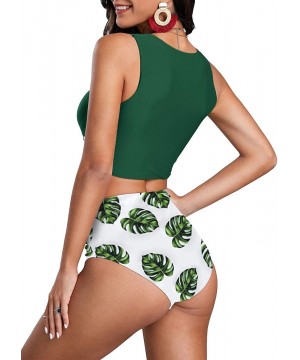 Womens High Neck Bikini Set High Waisted Retro Racerback Swimsuits 2 Piece Padded Crop Top Bathing Suits - Green - CX193W7NKY...