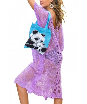 Womens Sexy V Neck Lace Crochet Sheer Long Oversized Swimsuit Cover Up Beach Dress - Purple - CN192KWXSGK $16.84-Cover-Ups