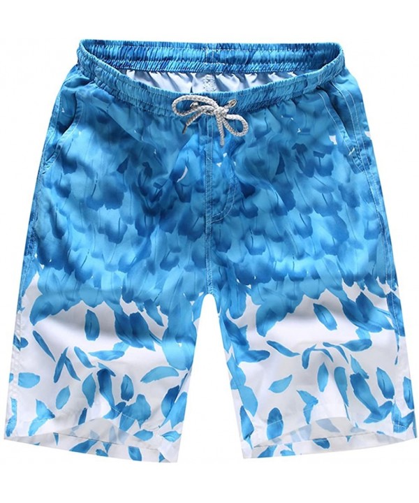 Men's Quick-Dry Basic Beach Swim Trunks Printed Casual Pocket Surfing Running Sports Shorts Swimwear - Sky Blue - CV195SISI8G...