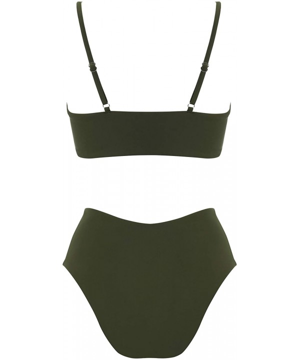 Women's Two Piece Top Tie Knot Crop Top Bikini High Waisted Swimsuit - Army Green - C718XAZSUKX $14.75-Sets