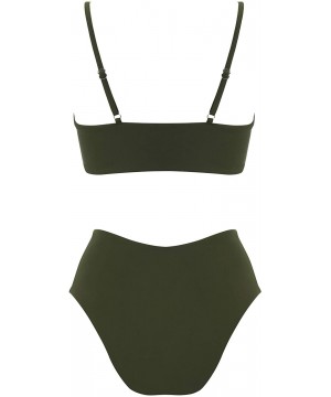 Women's Two Piece Top Tie Knot Crop Top Bikini High Waisted Swimsuit - Army Green - C718XAZSUKX $14.75-Sets