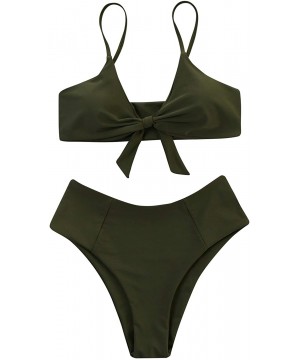 Women's Two Piece Top Tie Knot Crop Top Bikini High Waisted Swimsuit - Army Green - C718XAZSUKX $14.75-Sets