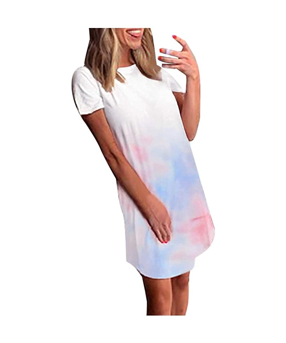 Women's Casual Summer Tie Dye Tops Mini Short Dresses Beach Sundress Loose Party Tunic T Shirt Cover Up Shift Dress - 1-light...