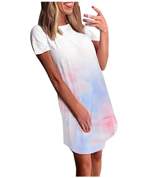 Women's Casual Summer Tie Dye Tops Mini Short Dresses Beach Sundress Loose Party Tunic T Shirt Cover Up Shift Dress - 1-light...