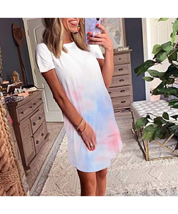 Women's Casual Summer Tie Dye Tops Mini Short Dresses Beach Sundress Loose Party Tunic T Shirt Cover Up Shift Dress - 1-light...