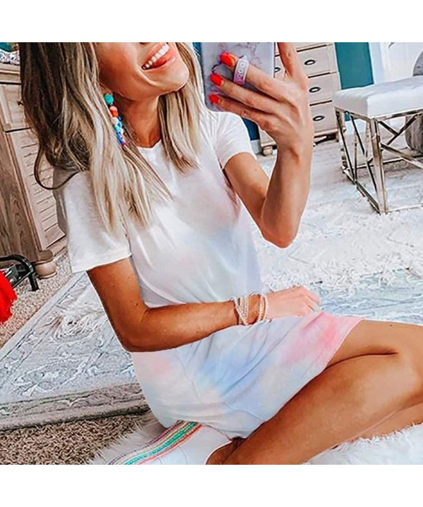 Women's Casual Summer Tie Dye Tops Mini Short Dresses Beach Sundress Loose Party Tunic T Shirt Cover Up Shift Dress - 1-light...