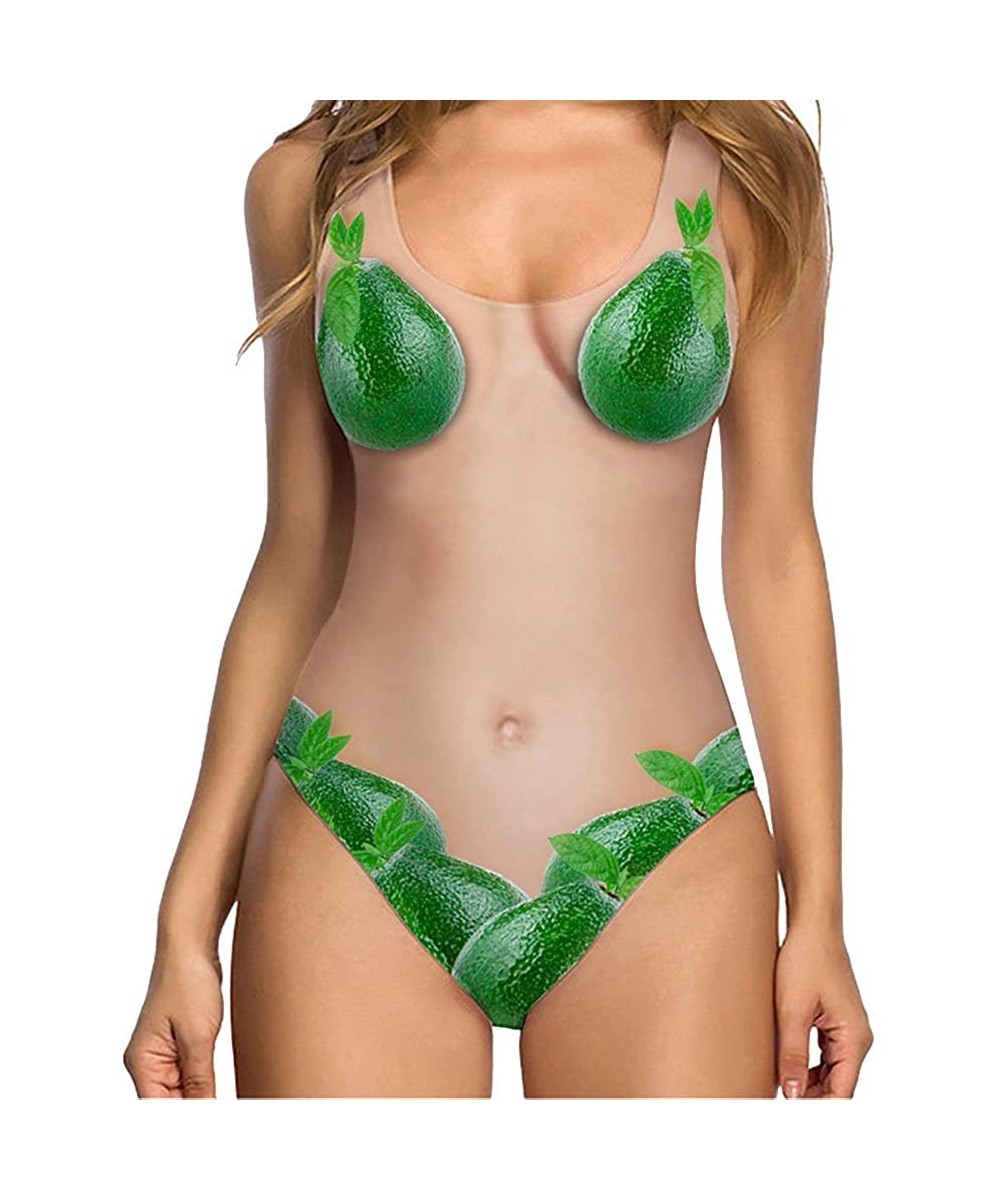 Women 2019 Bathing Suit Monokini Swimwear Sexy Camouflage High Cut Strapless One Piece Funny Halter Swimsuit Green - CY18RILI...