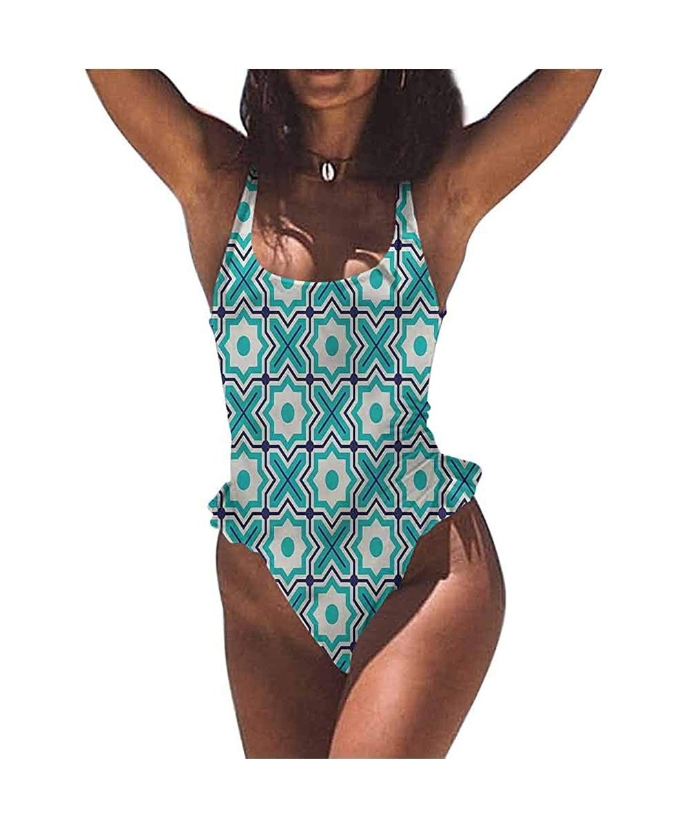 Bikini Set Teal- Abstract Vertical Curvy Stripe Fits All Different Body Types - Multi 08-one-piece Swimsuit - CI19E7G37R7 $40...