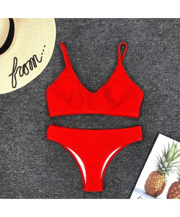 Women's Sexy Bikini Sets Sporty Padded Push Up 2 Piece Swimsuits - Red - CM18U3O25ON $19.59-Sets