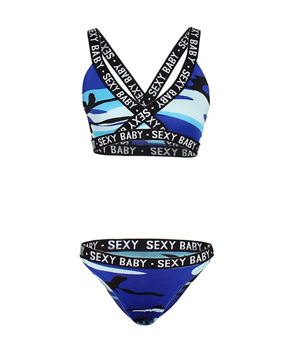 Bikini Bras Set for Women Sexy- Women's Lingerie Underwear Sets- Camouflage Leopard Two-Piece Swimsuits - Blue1 - C9199UC8XGY...