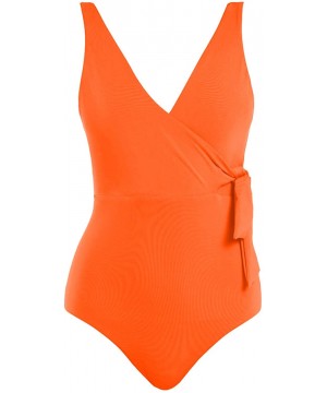 Womens V Neck Cut Out Backless Lace Up High Waisted One Piece Swimsuit - Orange-88 - CR18S9WHCM5 $17.42-Rash Guards