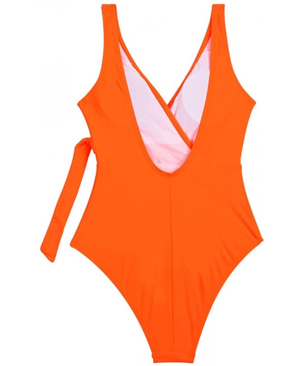 Womens V Neck Cut Out Backless Lace Up High Waisted One Piece Swimsuit - Orange-88 - CR18S9WHCM5 $17.42-Rash Guards