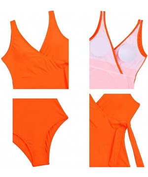 Womens V Neck Cut Out Backless Lace Up High Waisted One Piece Swimsuit - Orange-88 - CR18S9WHCM5 $17.42-Rash Guards