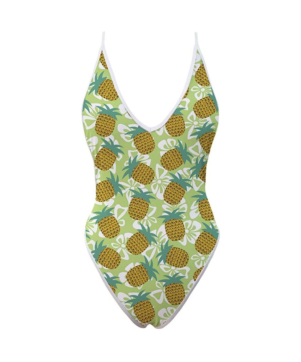 Sexy Women Monokini Deep V One Piece Backless Cheeky Swimwear Bikini - Print 3 - CQ18OSGK96Q $29.97-Sets