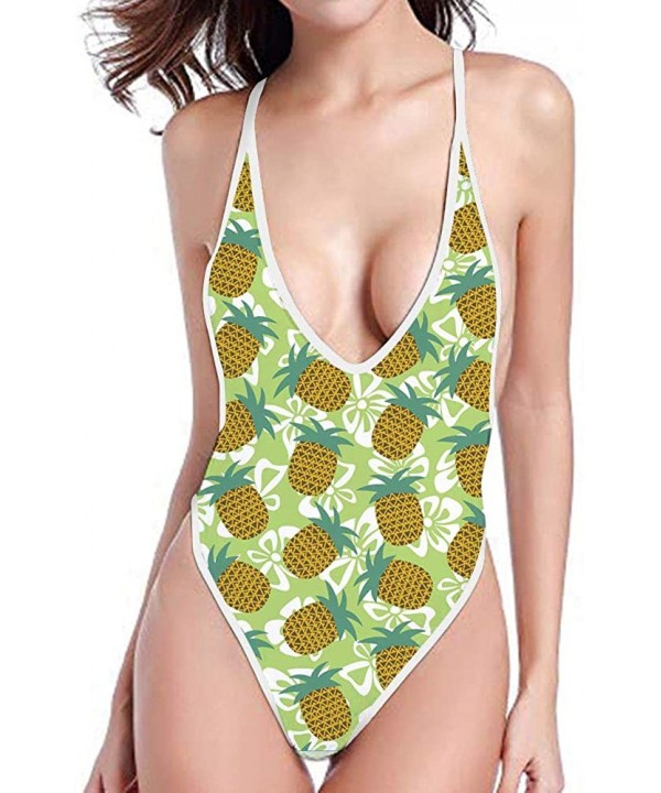 Sexy Women Monokini Deep V One Piece Backless Cheeky Swimwear Bikini - Print 3 - CQ18OSGK96Q $29.97-Sets