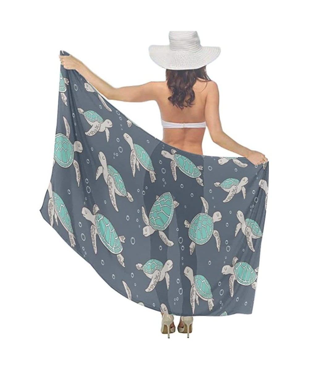 Women's Swimwear Cover Ups- Summer Vacation Beach Sarong Soft Shawl Wrap - Sea Turtles Green Mint - CA19C4KH6C6 $24.76-Cover-Ups