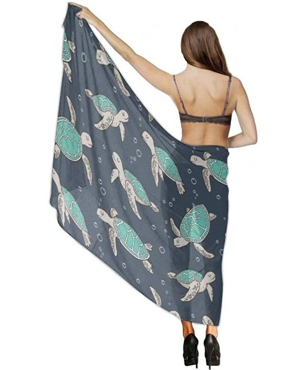 Women's Swimwear Cover Ups- Summer Vacation Beach Sarong Soft Shawl Wrap - Sea Turtles Green Mint - CA19C4KH6C6 $24.76-Cover-Ups