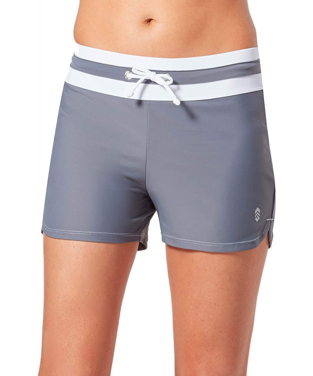 Women's Plus Size Drawstring Swim Short - Cloud Grey/White - CZ195ZTMW33 $38.34-Board Shorts