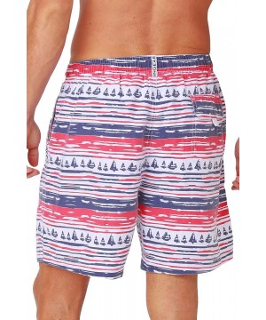 Performance Men's Quick Dry SPF50+ Swim Trunks Water Shorts Swimsuit Beach Shorts with Mesh Lining - Americana Boat - C9189I0...