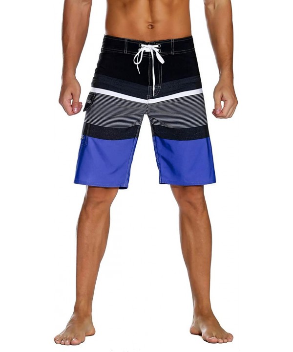 Men's Bathing Board Trunks Beach Shorts Holiday Hawaiian Colorful Striped - Blue&black - CZ18CL3C2OO $16.25-Trunks