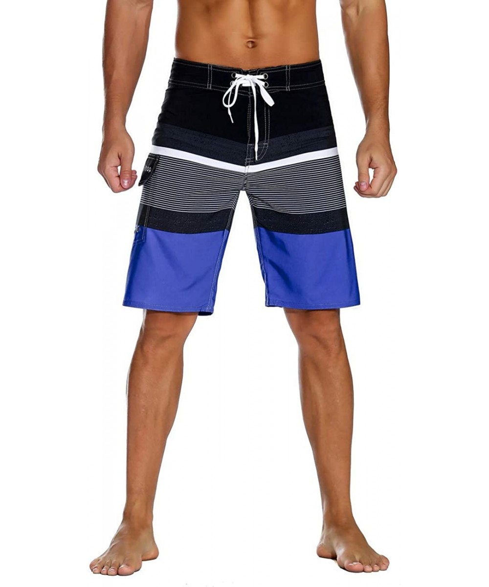 Men's Bathing Board Trunks Beach Shorts Holiday Hawaiian Colorful Striped - Blue&black - CZ18CL3C2OO $16.25-Trunks