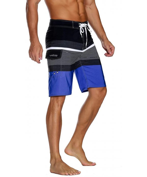 Men's Bathing Board Trunks Beach Shorts Holiday Hawaiian Colorful Striped - Blue&black - CZ18CL3C2OO $16.25-Trunks