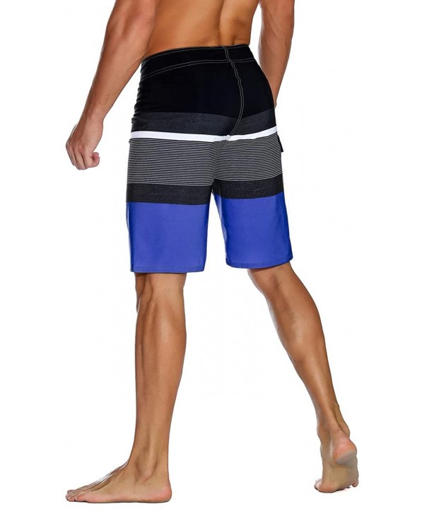 Men's Bathing Board Trunks Beach Shorts Holiday Hawaiian Colorful Striped - Blue&black - CZ18CL3C2OO $16.25-Trunks