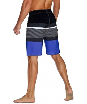 Men's Bathing Board Trunks Beach Shorts Holiday Hawaiian Colorful Striped - Blue&black - CZ18CL3C2OO $16.25-Trunks