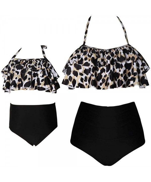 Girls Bikini Swimsuits Mommy and Me Matching Ruffle Off Shoulder Swimwear - Leopard - CZ19C5U4A2W $20.03-Sets