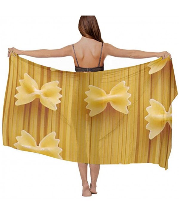 Women Chiffon Scarf Shawl Wrap Sunscreen Beach Swimsuit Bikini Cover Up - Pasta Noodles Printed - CB196TAY5K0 $22.16-Cover-Ups