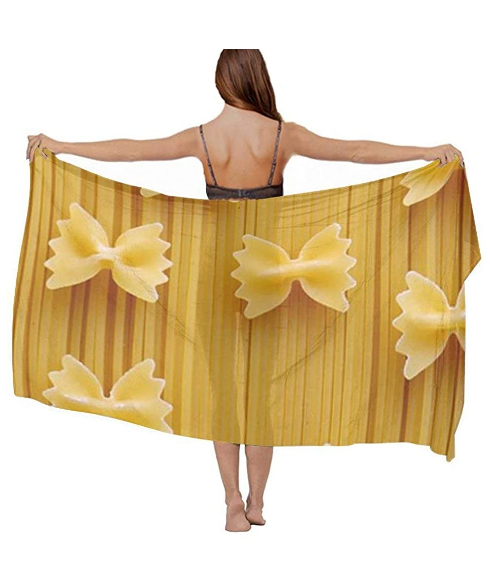 Women Chiffon Scarf Shawl Wrap Sunscreen Beach Swimsuit Bikini Cover Up - Pasta Noodles Printed - CB196TAY5K0 $22.16-Cover-Ups