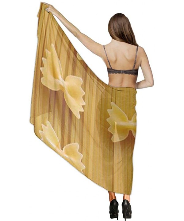 Women Chiffon Scarf Shawl Wrap Sunscreen Beach Swimsuit Bikini Cover Up - Pasta Noodles Printed - CB196TAY5K0 $22.16-Cover-Ups