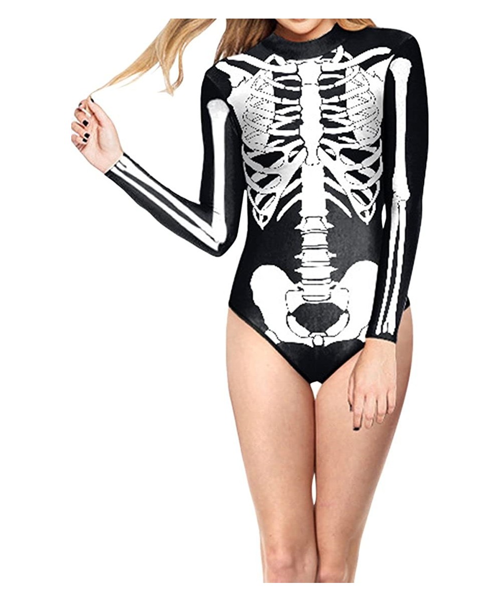 Women Halloween Skull Costume Printing Skeleton Cosplay Jumpsuit Romper - Print 21 - C618X75E5DY $23.82-One-Pieces