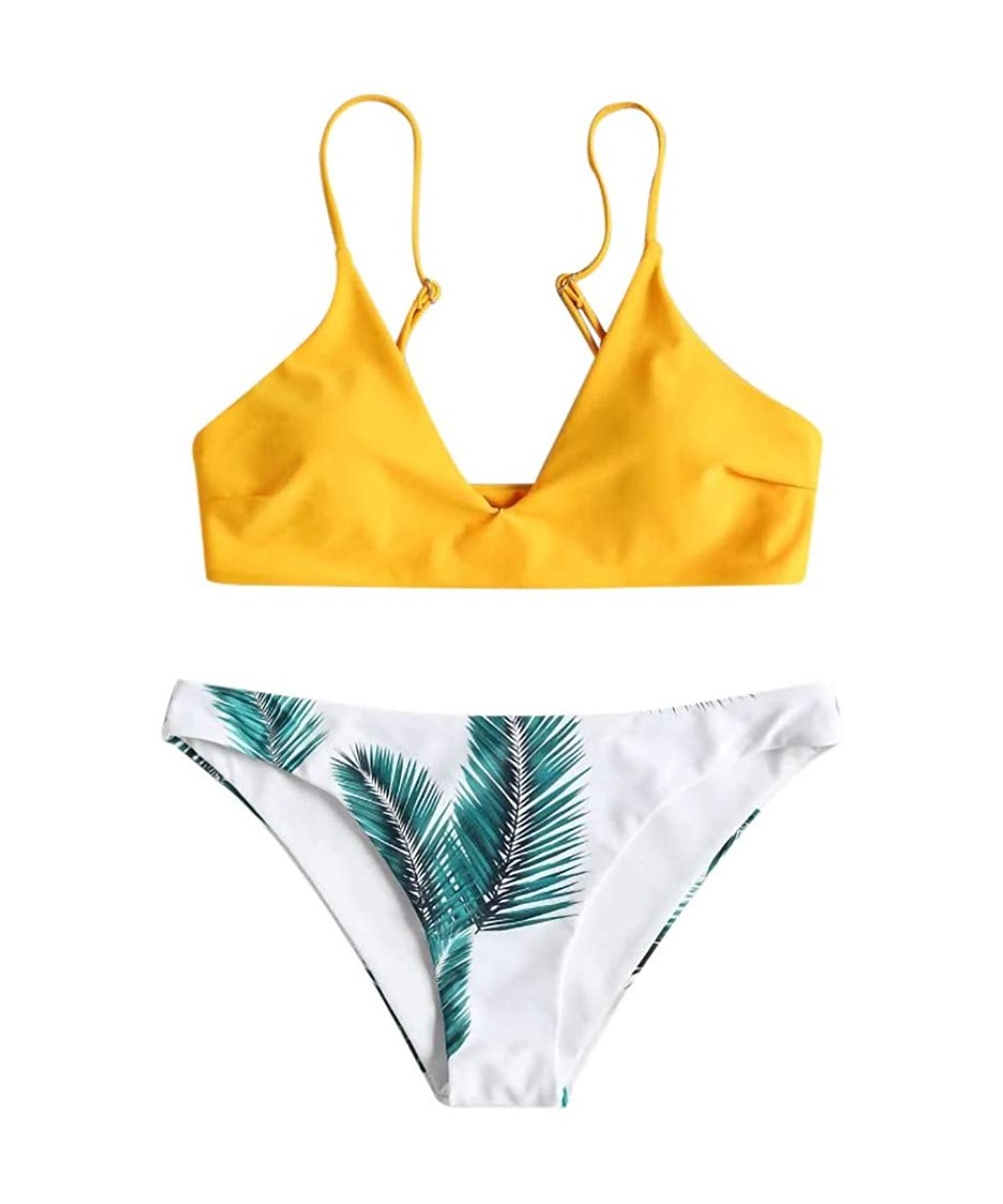 Women's Bikini Sets Cut Flower Two Piece Swimsuit Pushups Swimwear Beachwear - 2 - Yellow - C918WAURWY6 $11.43-Bottoms