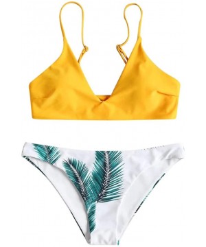 Women's Bikini Sets Cut Flower Two Piece Swimsuit Pushups Swimwear Beachwear - 2 - Yellow - C918WAURWY6 $11.43-Bottoms