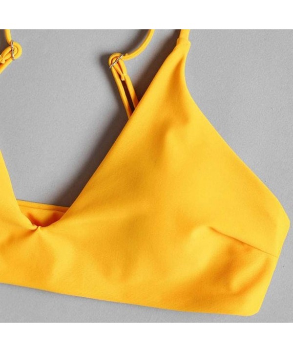 Women's Bikini Sets Cut Flower Two Piece Swimsuit Pushups Swimwear Beachwear - 2 - Yellow - C918WAURWY6 $11.43-Bottoms