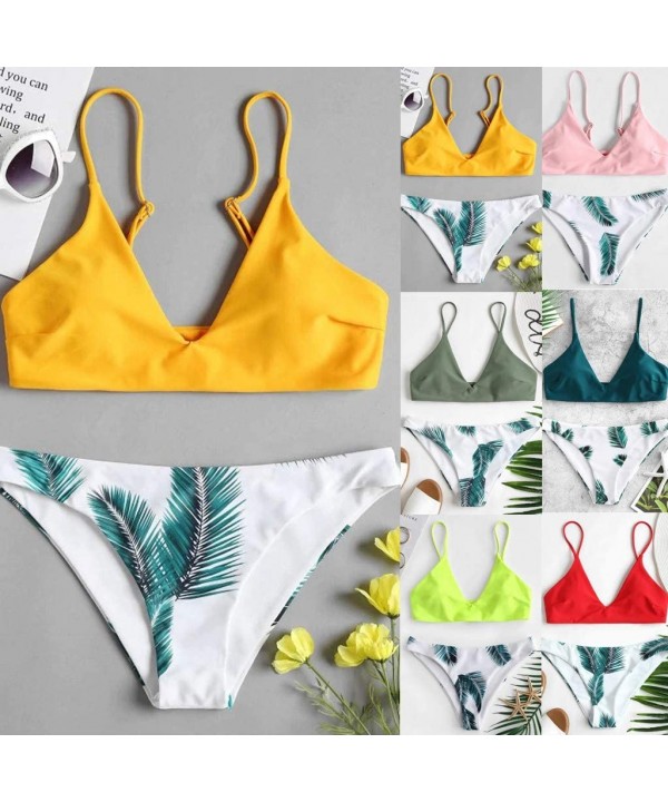 Women's Bikini Sets Cut Flower Two Piece Swimsuit Pushups Swimwear Beachwear - 2 - Yellow - C918WAURWY6 $11.43-Bottoms