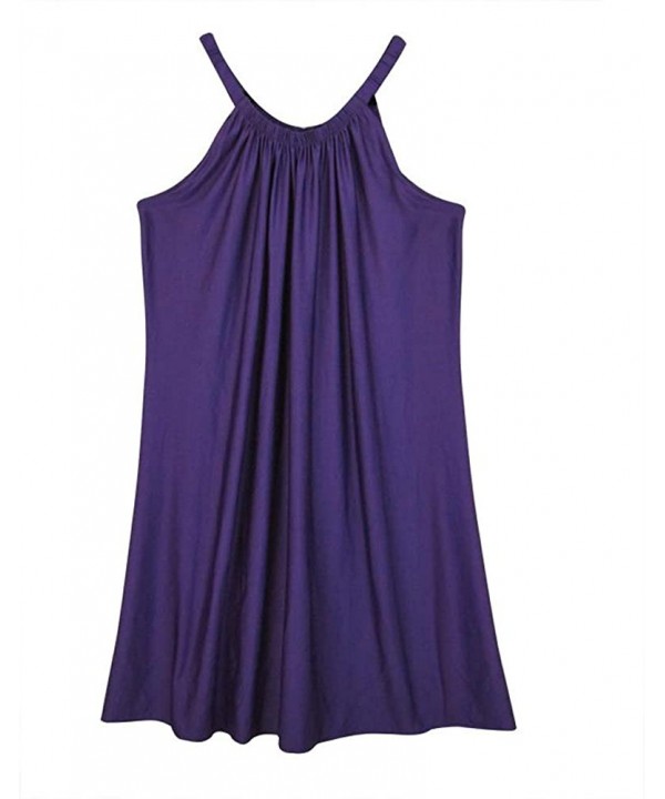 Women Summer Casual Slip Relaxed Strappy Sleeveless Beach Short Mini Dress - A-purple - CS188WM9X5E $15.09-Cover-Ups