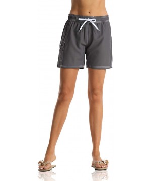 Womens Bathing Boardshorts Swim Shorts Quick Dry with Lining - Gray(side Velcro Pocket) - CT18NQZD20C $22.01-Tankinis