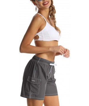 Womens Bathing Boardshorts Swim Shorts Quick Dry with Lining - Gray(side Velcro Pocket) - CT18NQZD20C $22.01-Tankinis