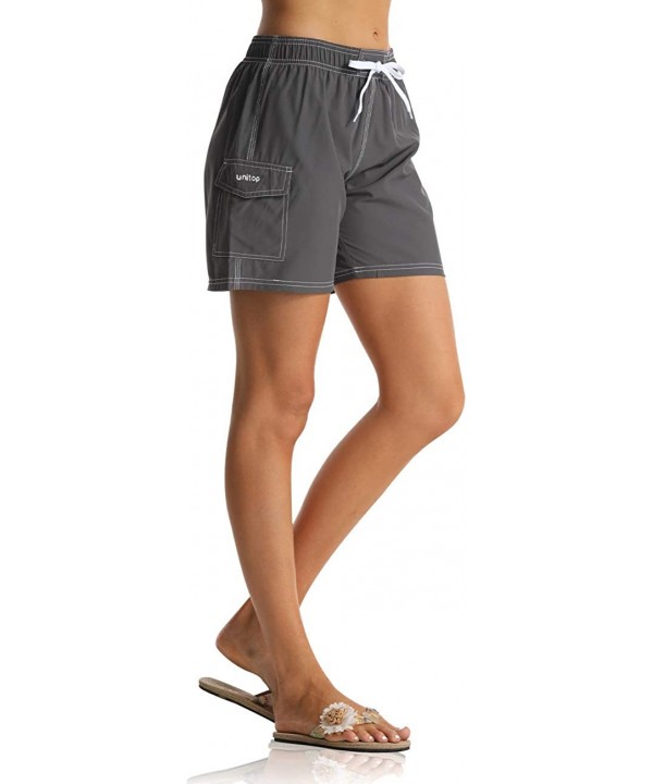 Womens Bathing Boardshorts Swim Shorts Quick Dry with Lining - Gray(side Velcro Pocket) - CT18NQZD20C $22.01-Tankinis