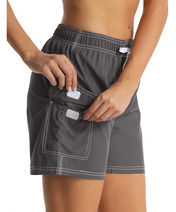 Womens Bathing Boardshorts Swim Shorts Quick Dry with Lining - Gray(side Velcro Pocket) - CT18NQZD20C $22.01-Tankinis