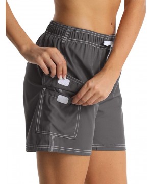 Womens Bathing Boardshorts Swim Shorts Quick Dry with Lining - Gray(side Velcro Pocket) - CT18NQZD20C $22.01-Tankinis